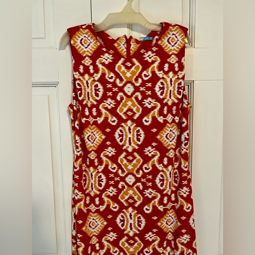 J.McLaughlin‎ Mia Catalina Cloth Ikat Scroll Dress Coral Orange M - Picture 5 of 8
